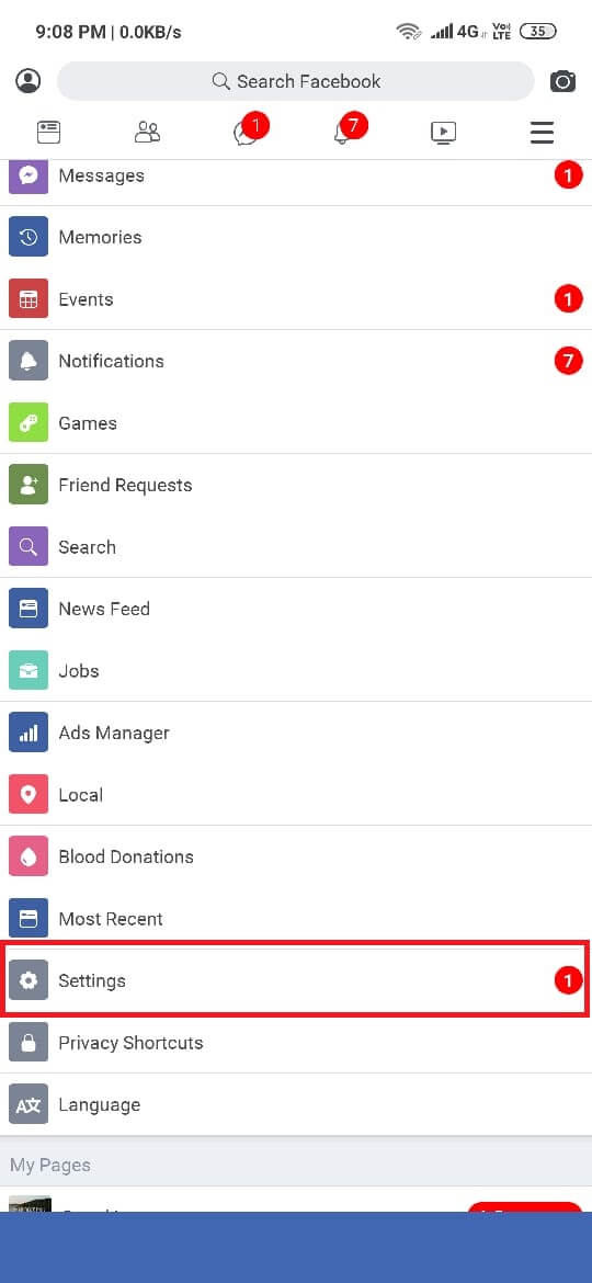 facebook setting