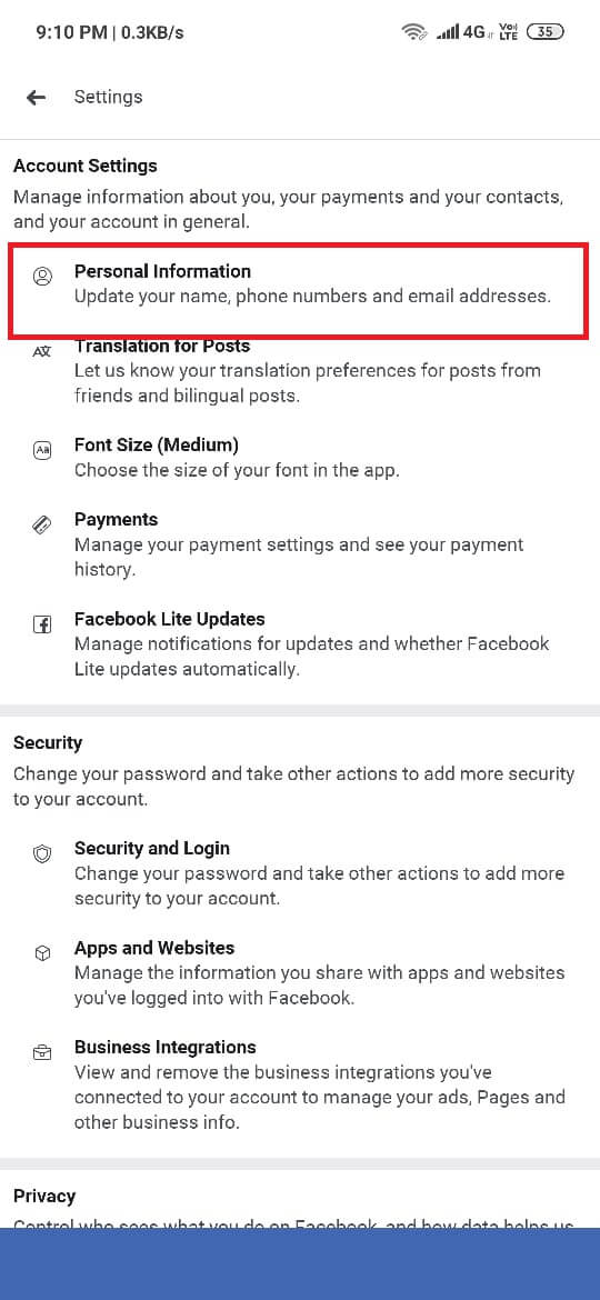 facebook setting personal information
