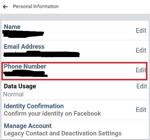 facebook setting phone number